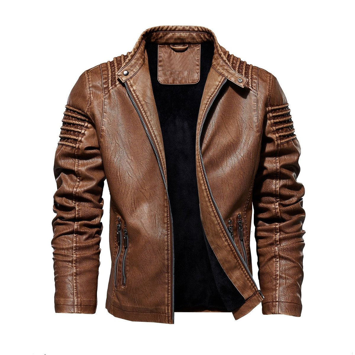 Men's Faux Leather Moto Coat with Fleece Lining