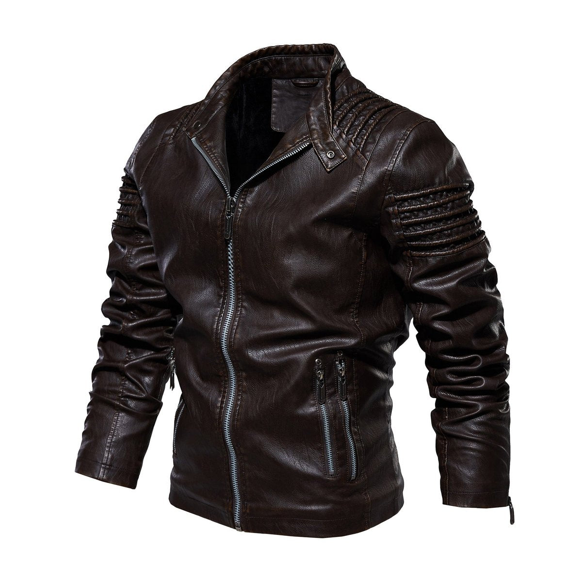 Men's Faux Leather Moto Coat with Fleece Lining