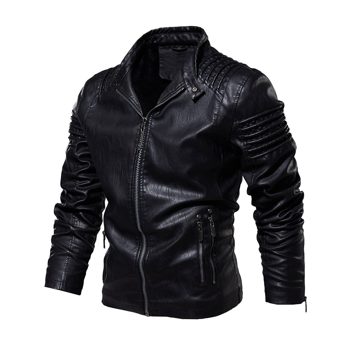 Men's Faux Leather Moto Coat with Fleece Lining