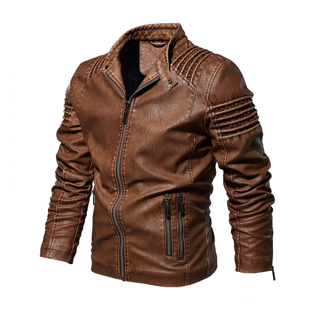 Men's Faux Leather Moto Coat with Fleece Lining