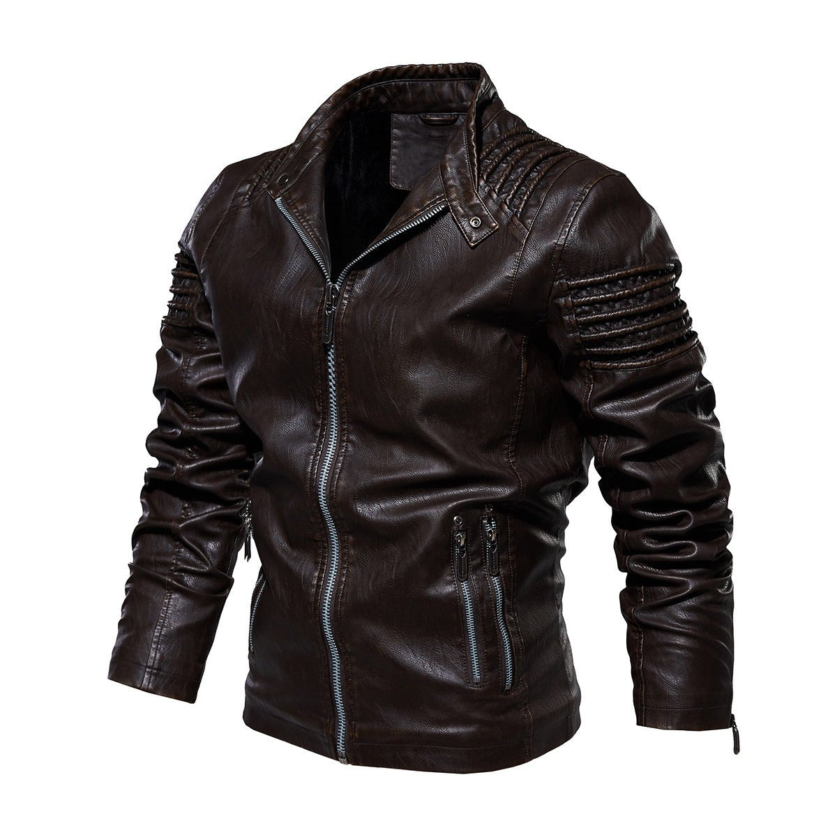 Men's Faux Leather Moto Coat with Fleece Lining