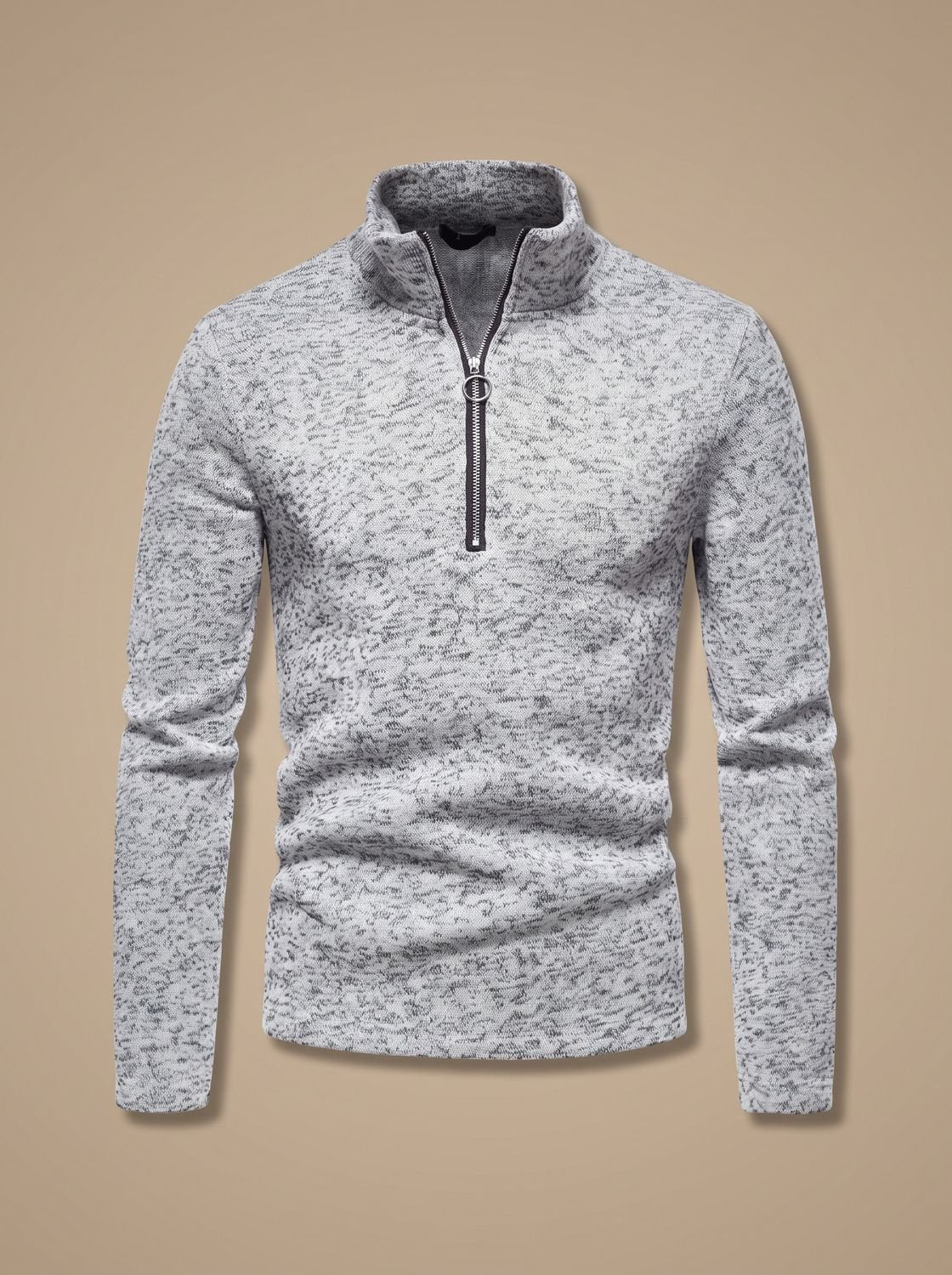 Men's Fine Knit Stand Collar Quarter-Zip Marl Pullover