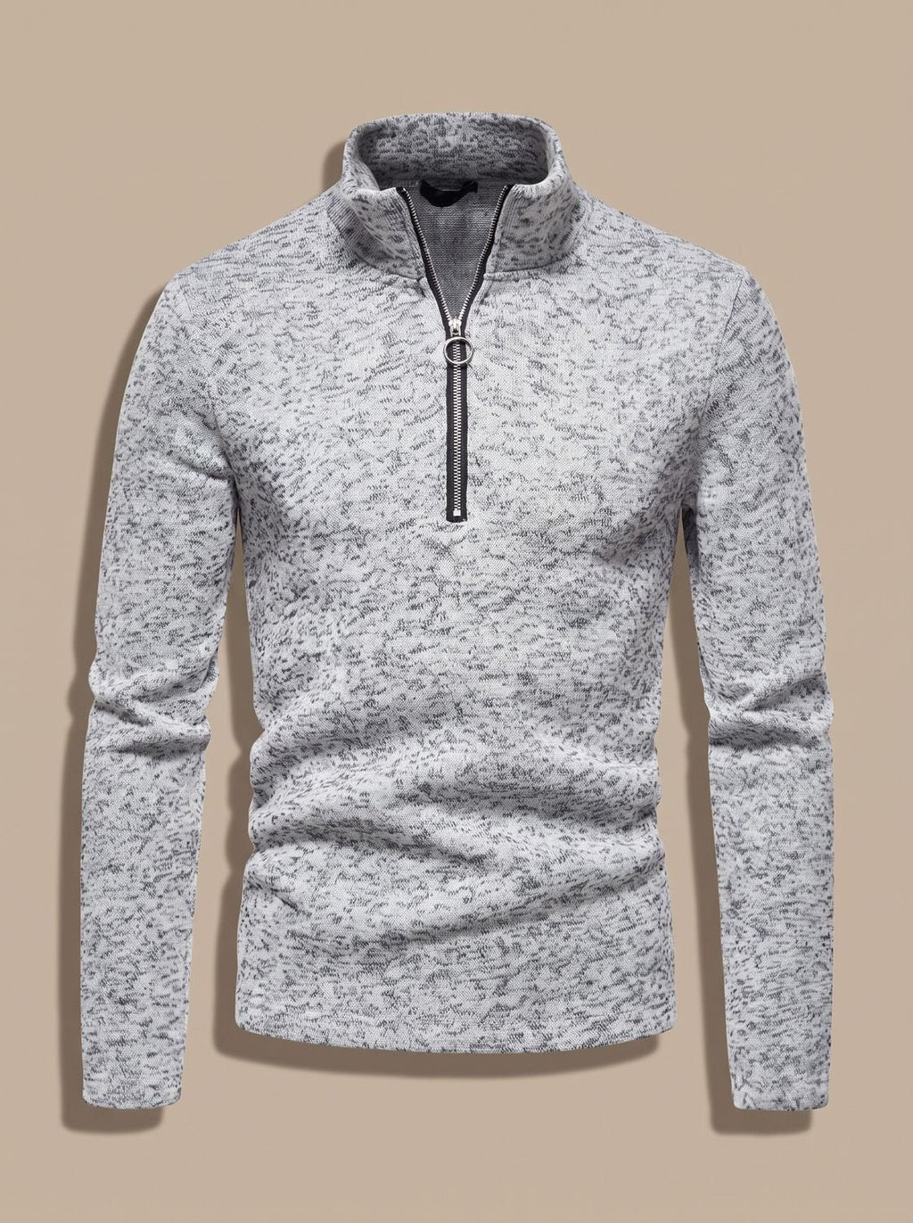 Men's Fine Knit Stand Collar Quarter-Zip Marl Pullover