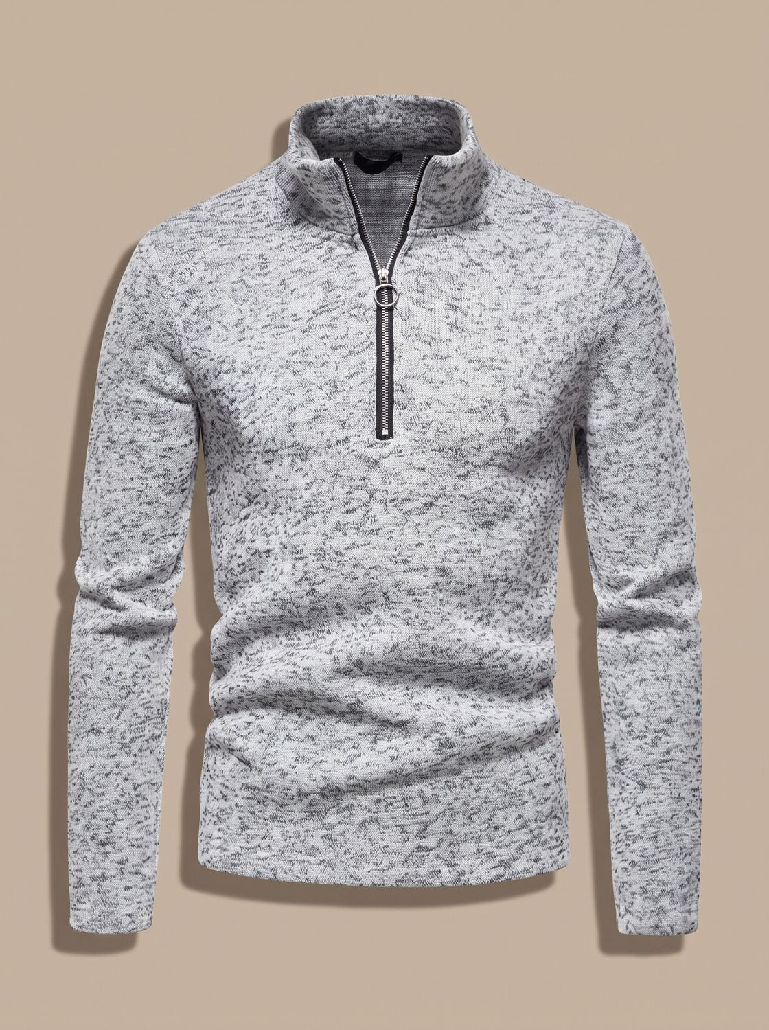 Men's Fine Knit Stand Collar Quarter-Zip Marl Pullover