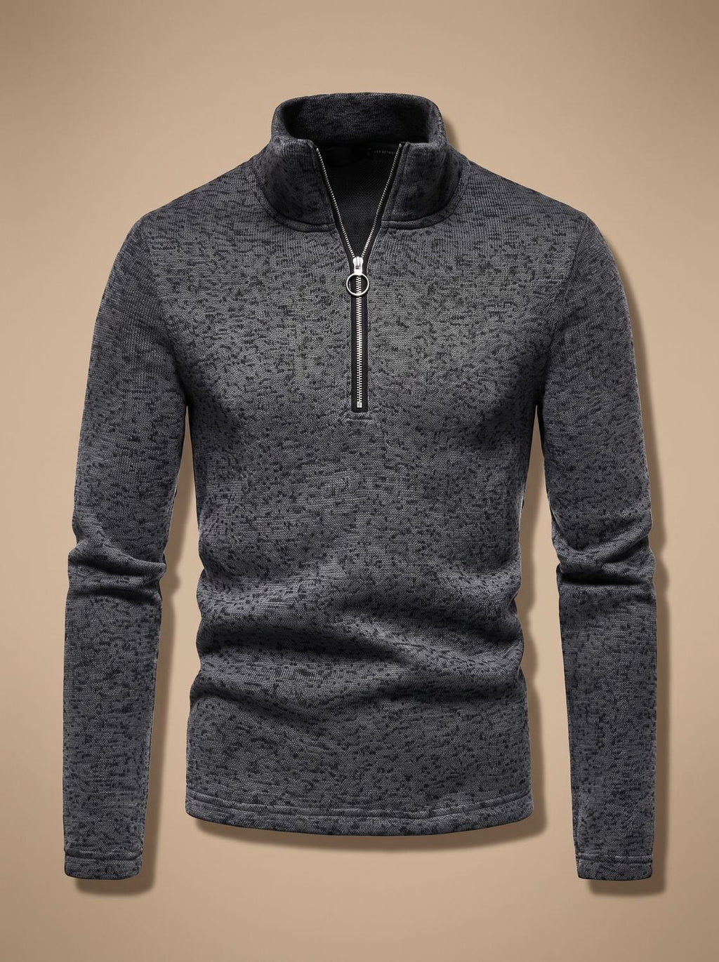 Men's Fine Knit Stand Collar Quarter-Zip Marl Pullover