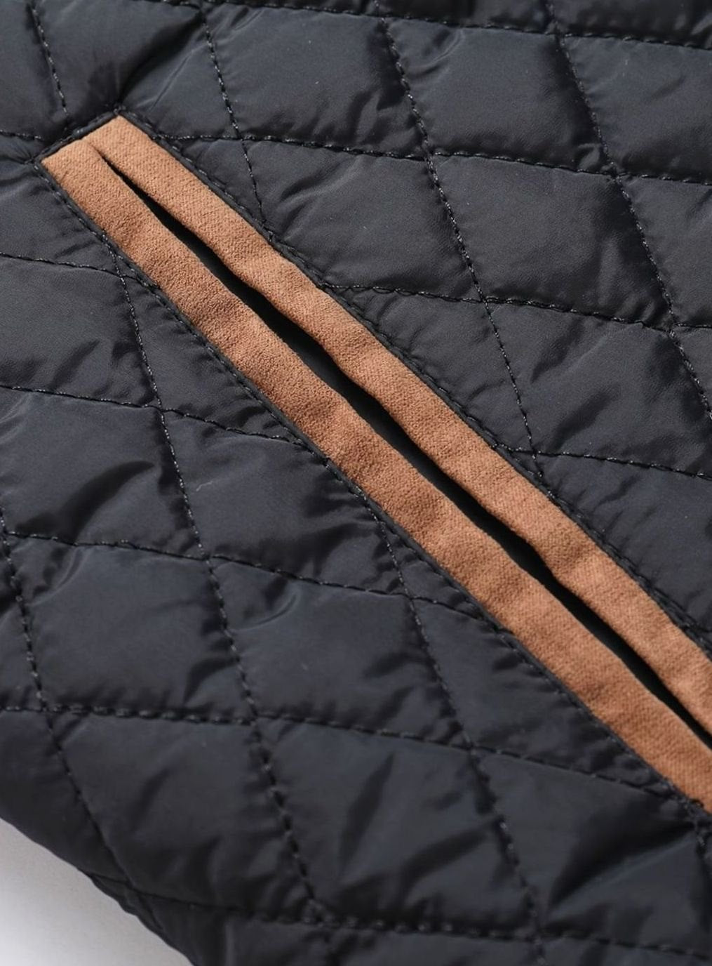 Men's Quilted Stand-Collar Coat with Knit Shoulder Panels
