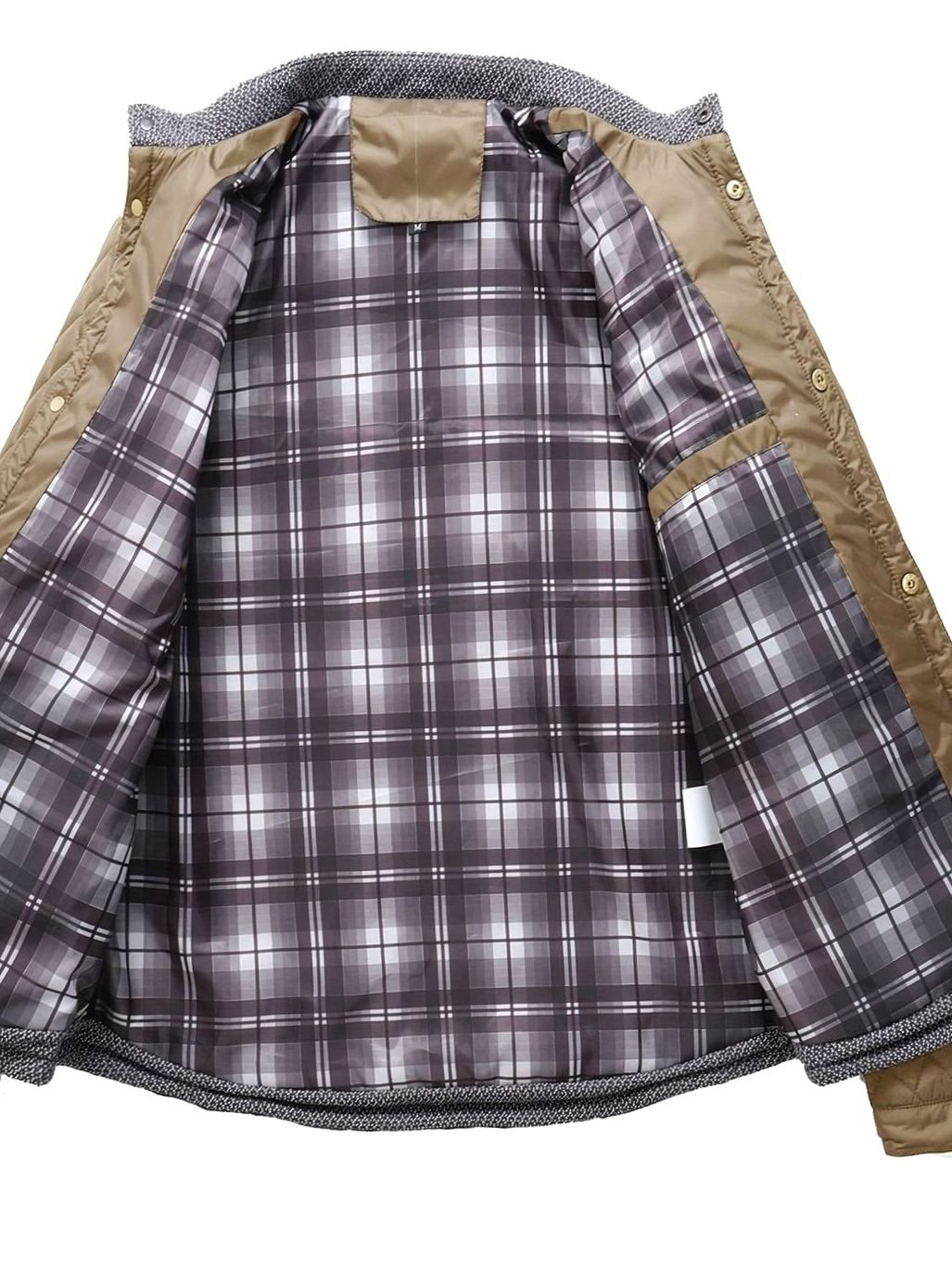 Men's Quilted Stand-Collar Coat with Knit Shoulder Panels