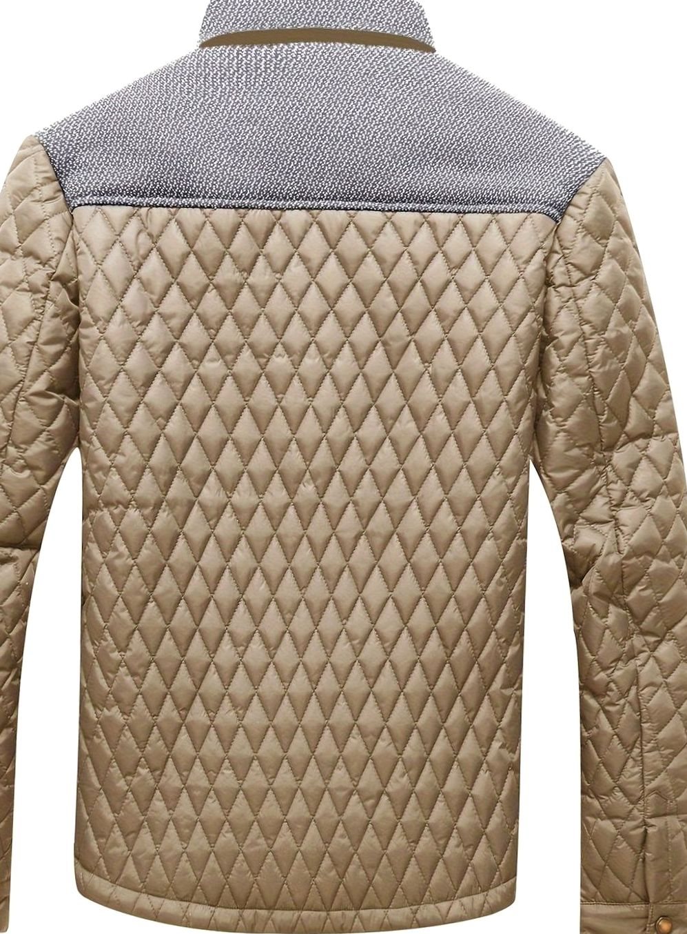 Men's Quilted Stand-Collar Coat with Knit Shoulder Panels