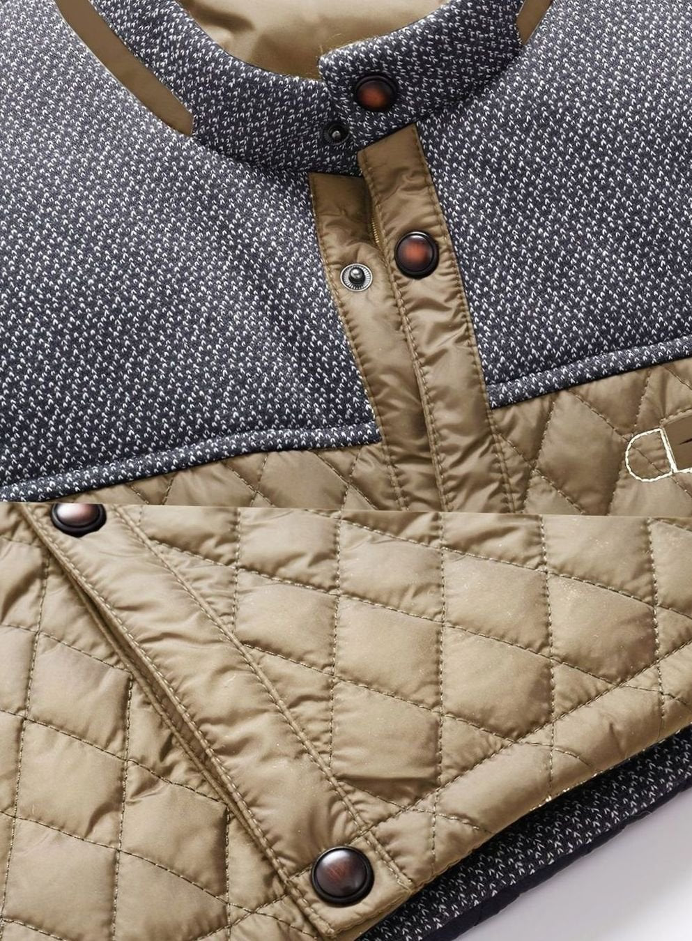 Men's Quilted Stand-Collar Coat with Knit Shoulder Panels
