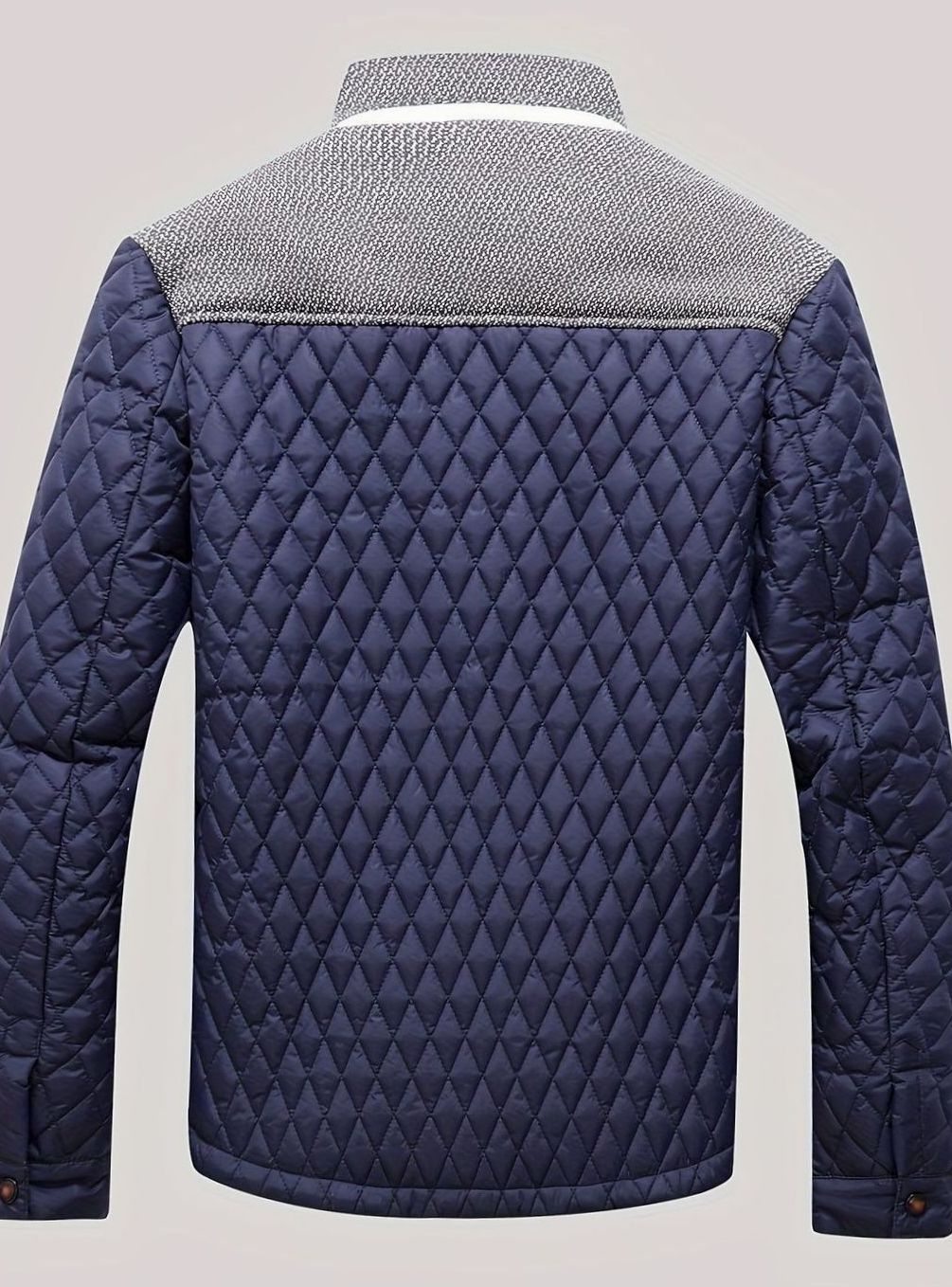 Men's Quilted Stand-Collar Coat with Knit Shoulder Panels