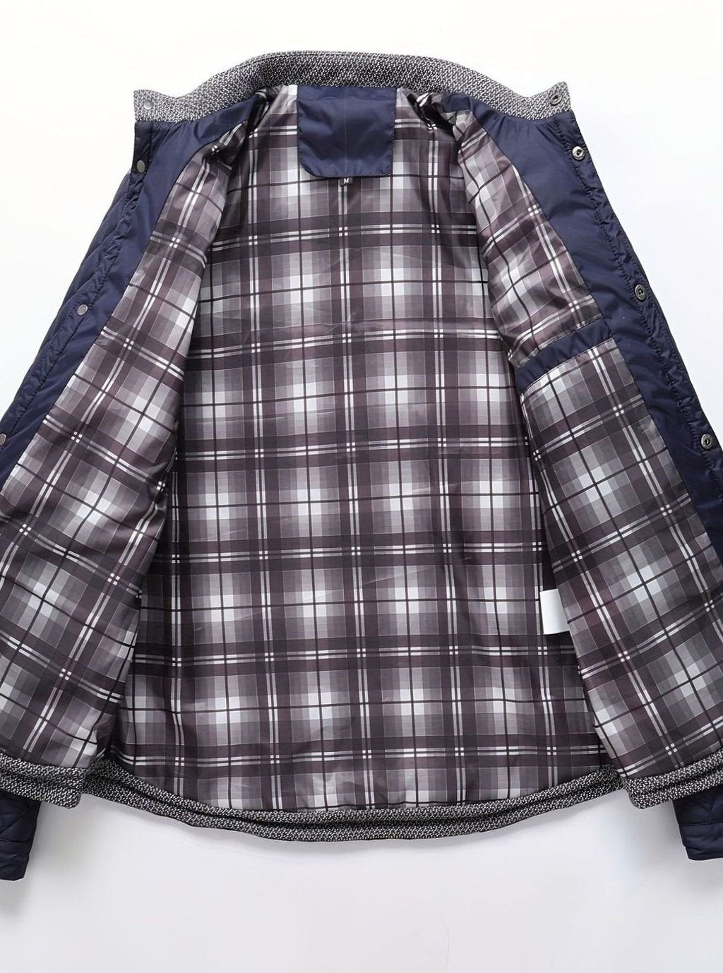Men's Quilted Stand-Collar Coat with Knit Shoulder Panels