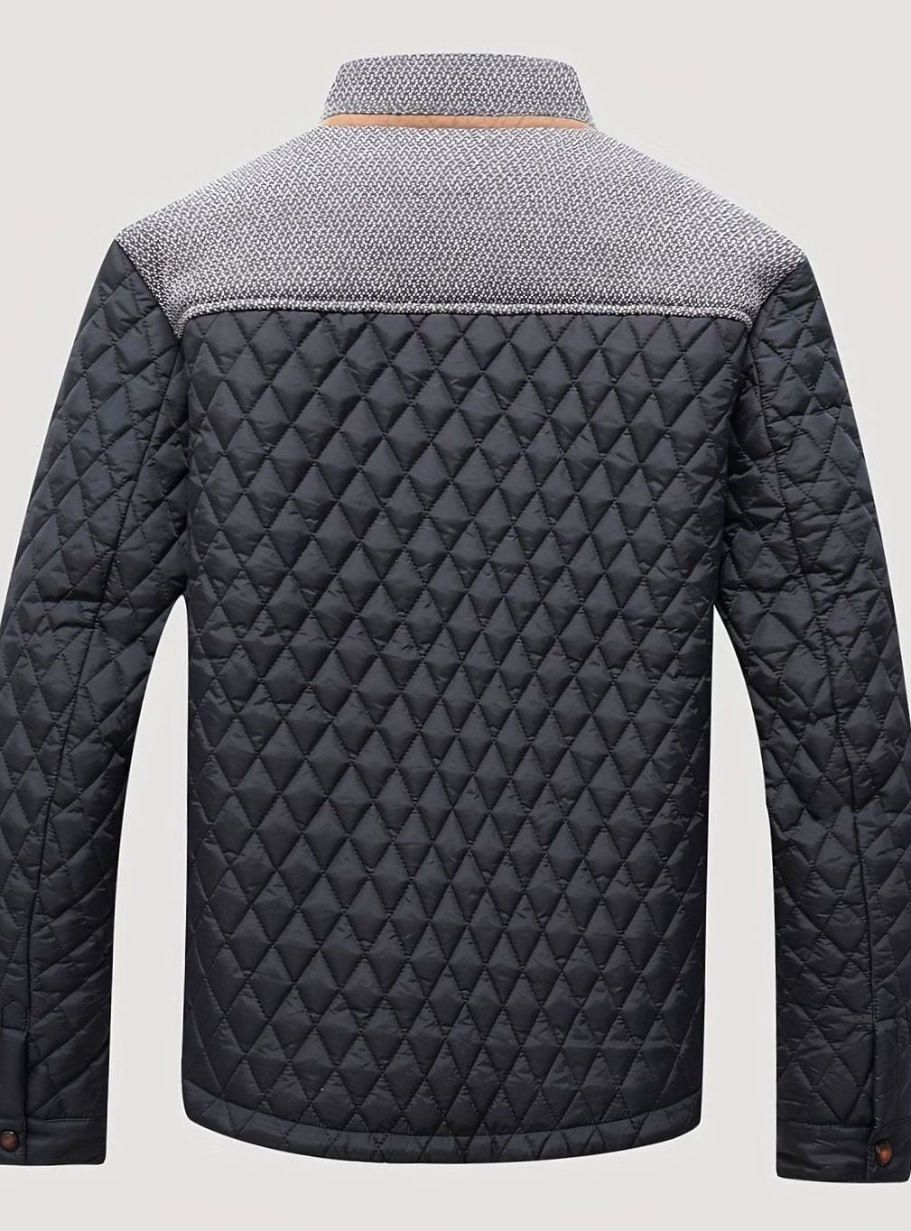 Men's Quilted Stand-Collar Coat with Knit Shoulder Panels