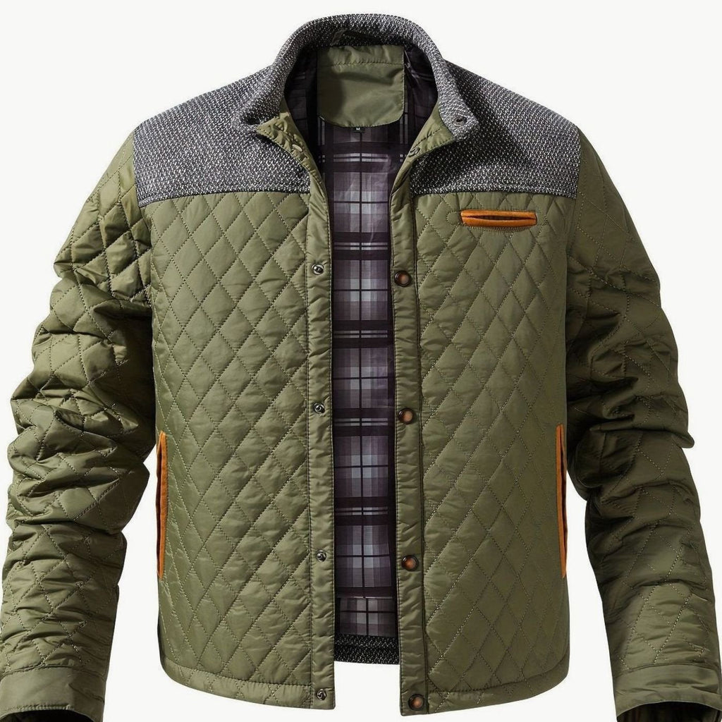 Men's Plaid Flannel Lined Quilted Snap Coat