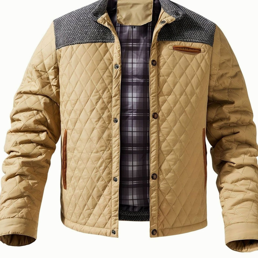Men's Plaid Flannel Lined Quilted Snap Coat