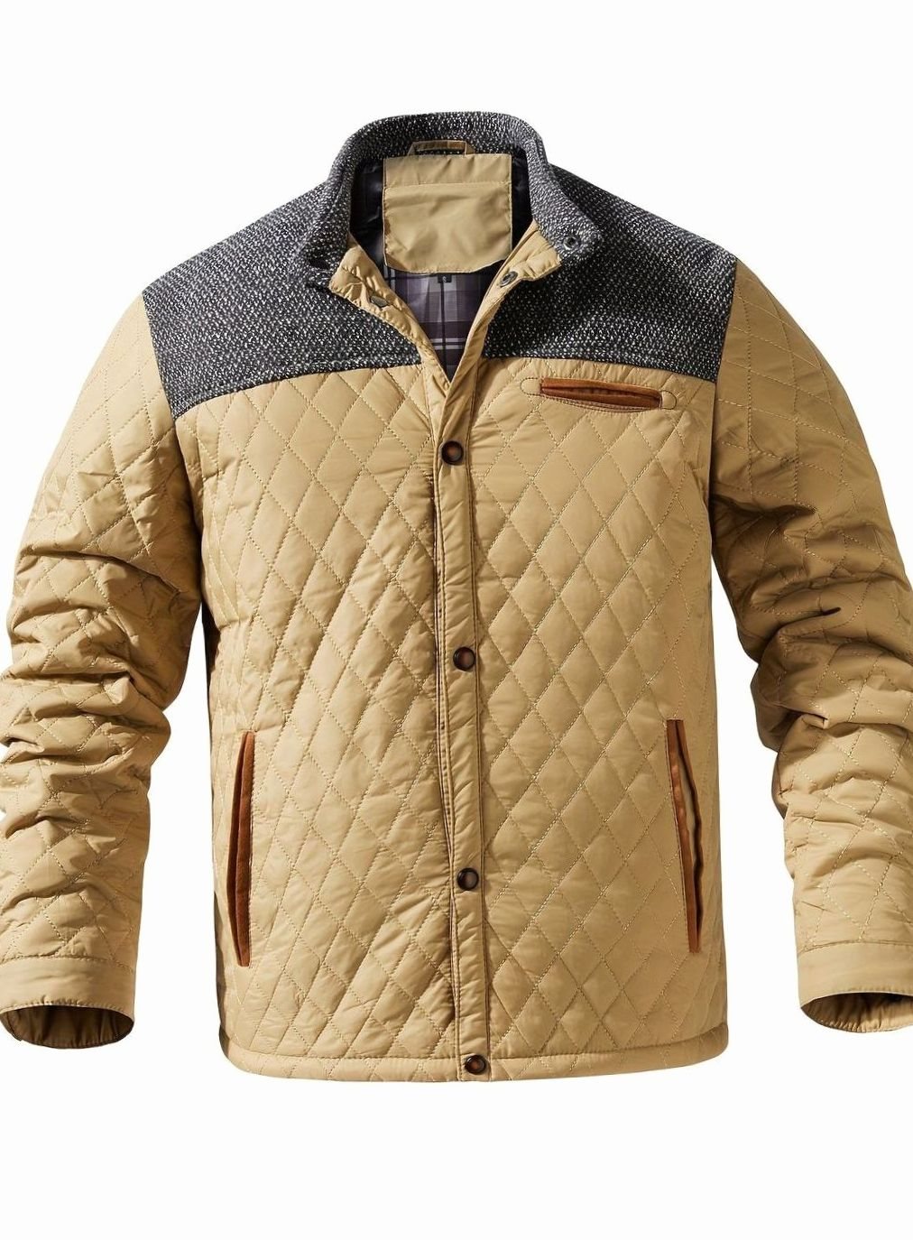 Men's Plaid Flannel Lined Quilted Snap Coat