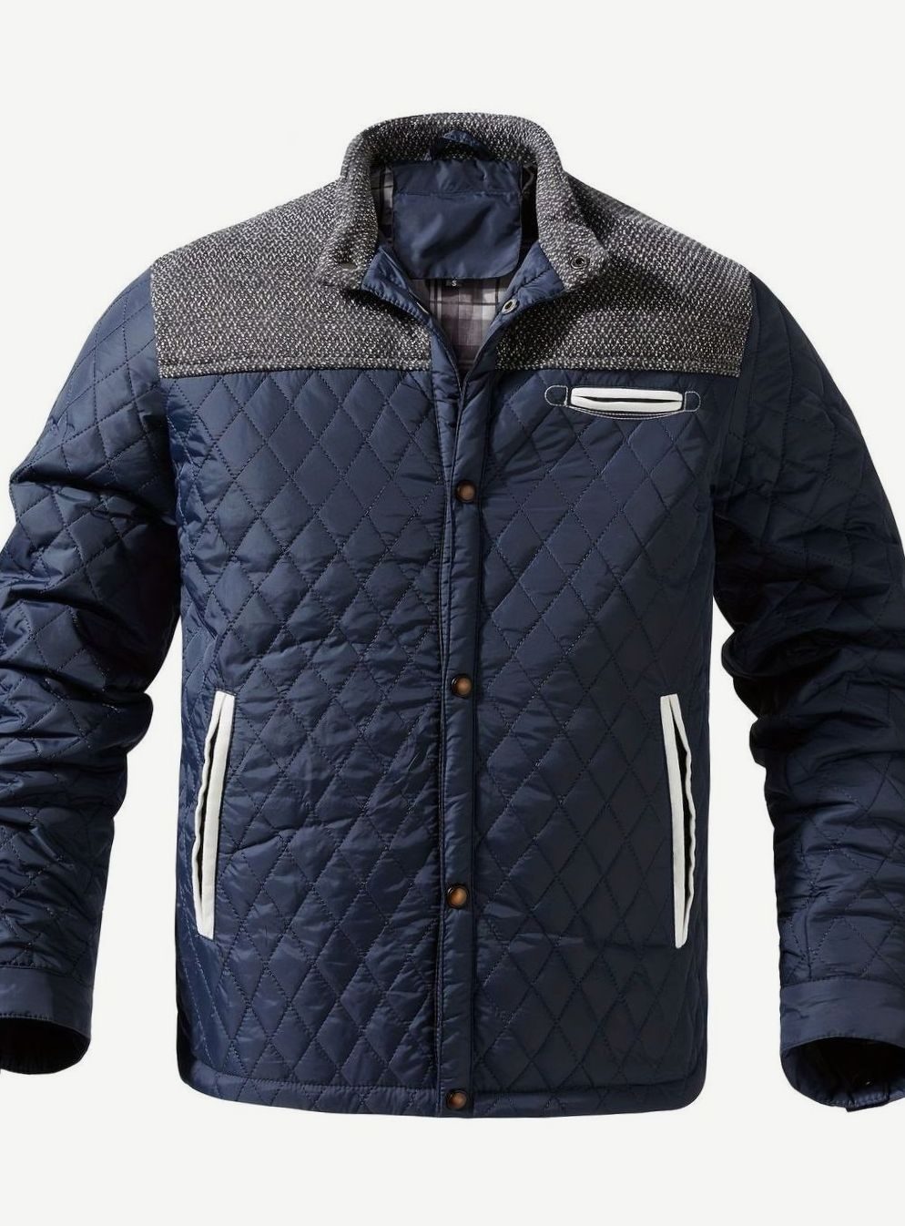 Men's Plaid Flannel Lined Quilted Snap Coat