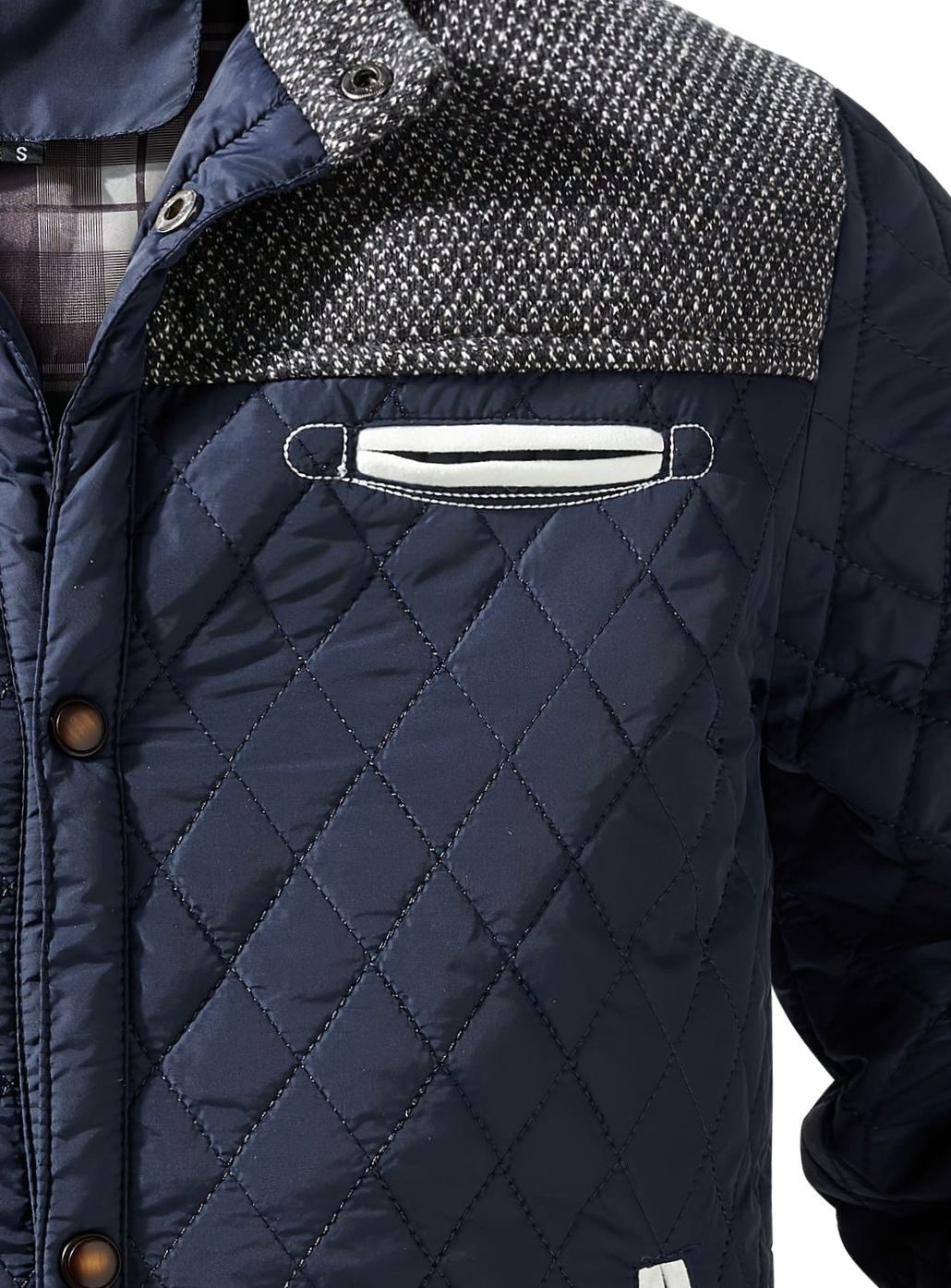 Men's Plaid Flannel Lined Quilted Snap Coat