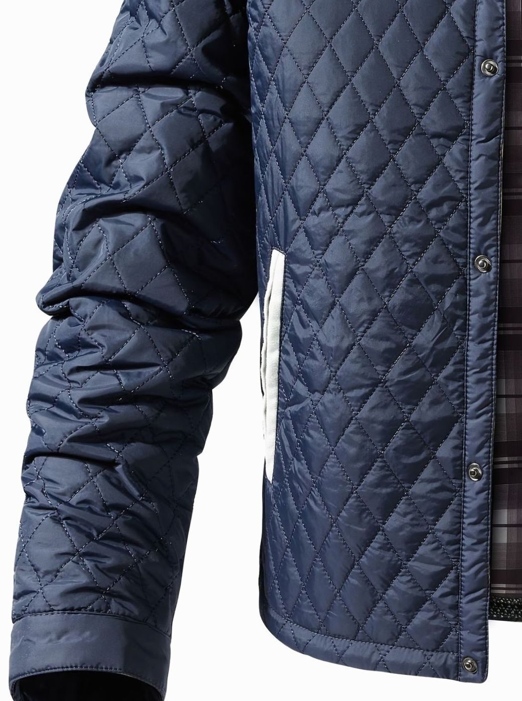 Men's Plaid Flannel Lined Quilted Snap Coat