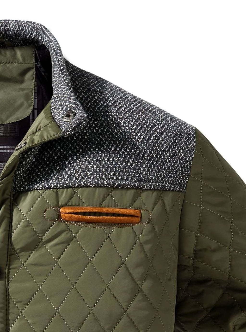 Men's Plaid Flannel Lined Quilted Snap Coat