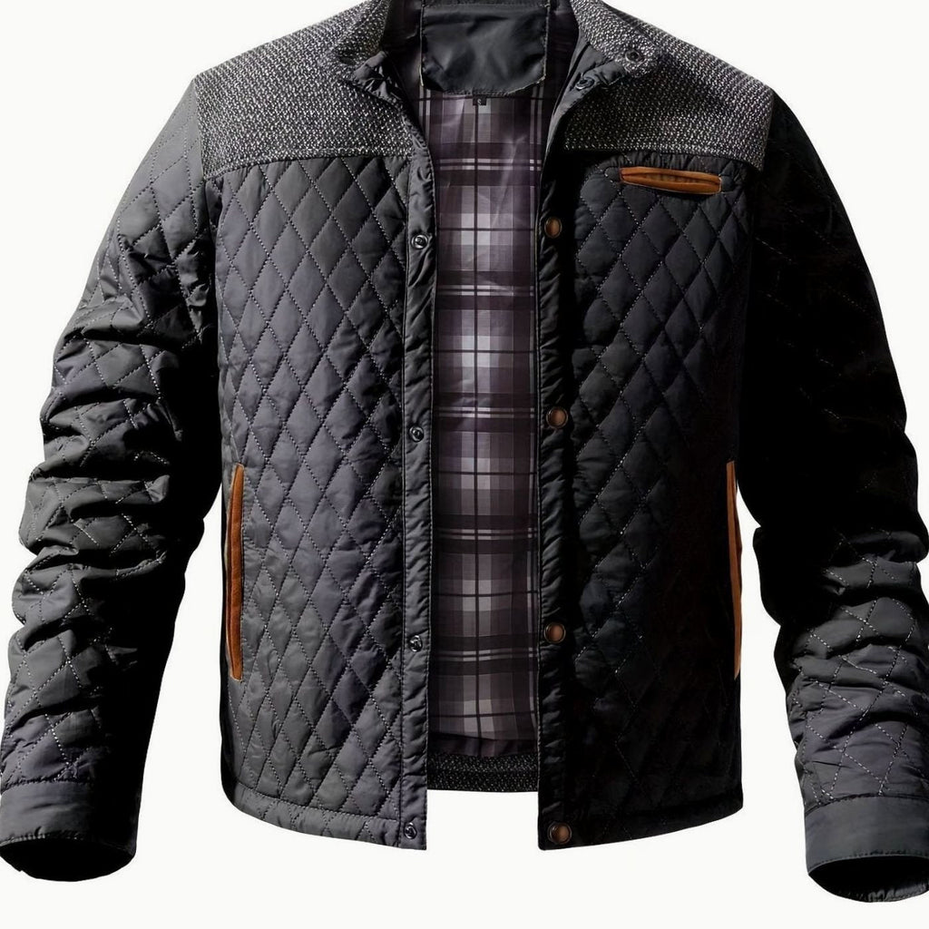 Men's Plaid Flannel Lined Quilted Snap Coat