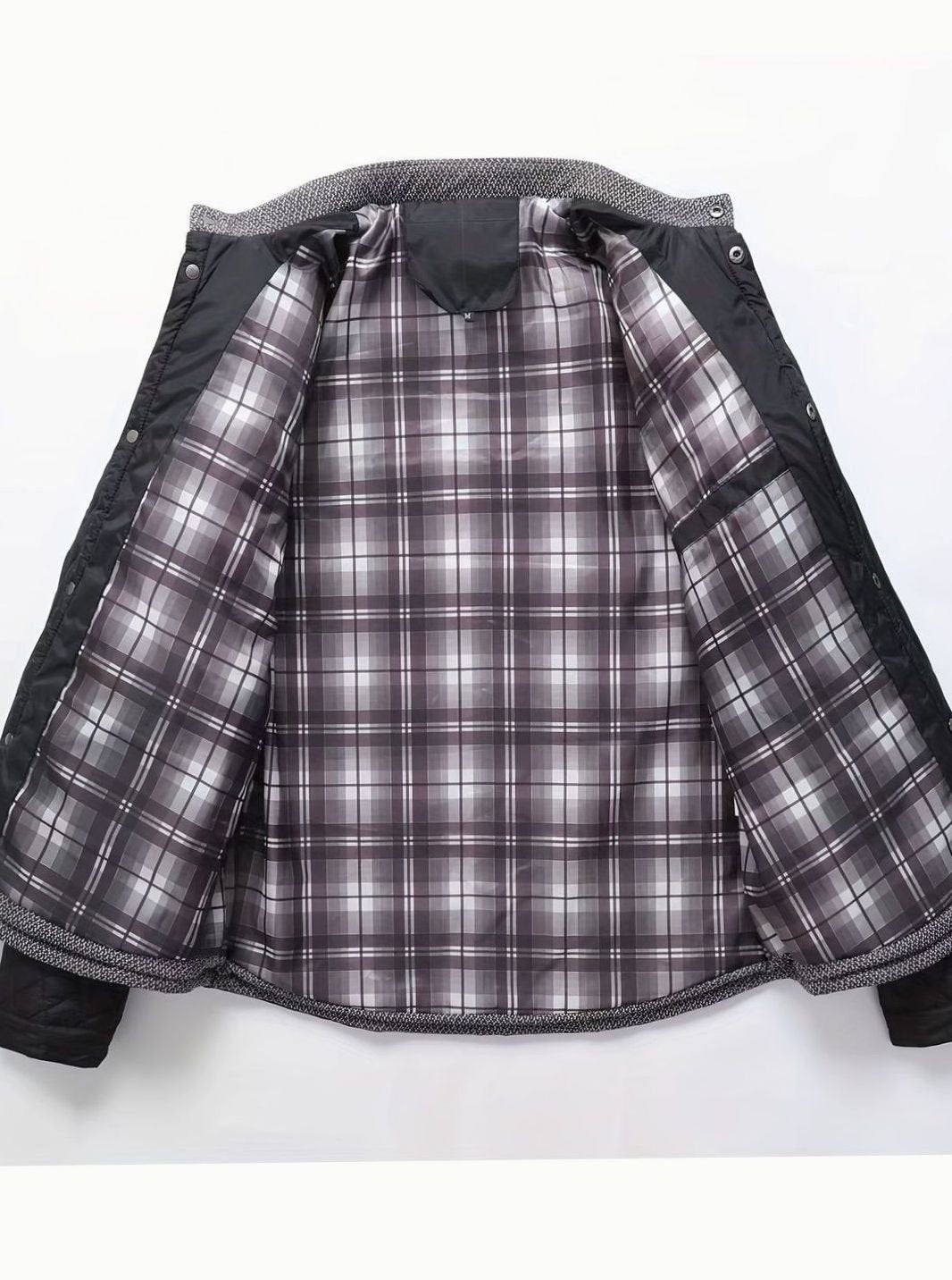 Men's Plaid Flannel Lined Quilted Snap Coat