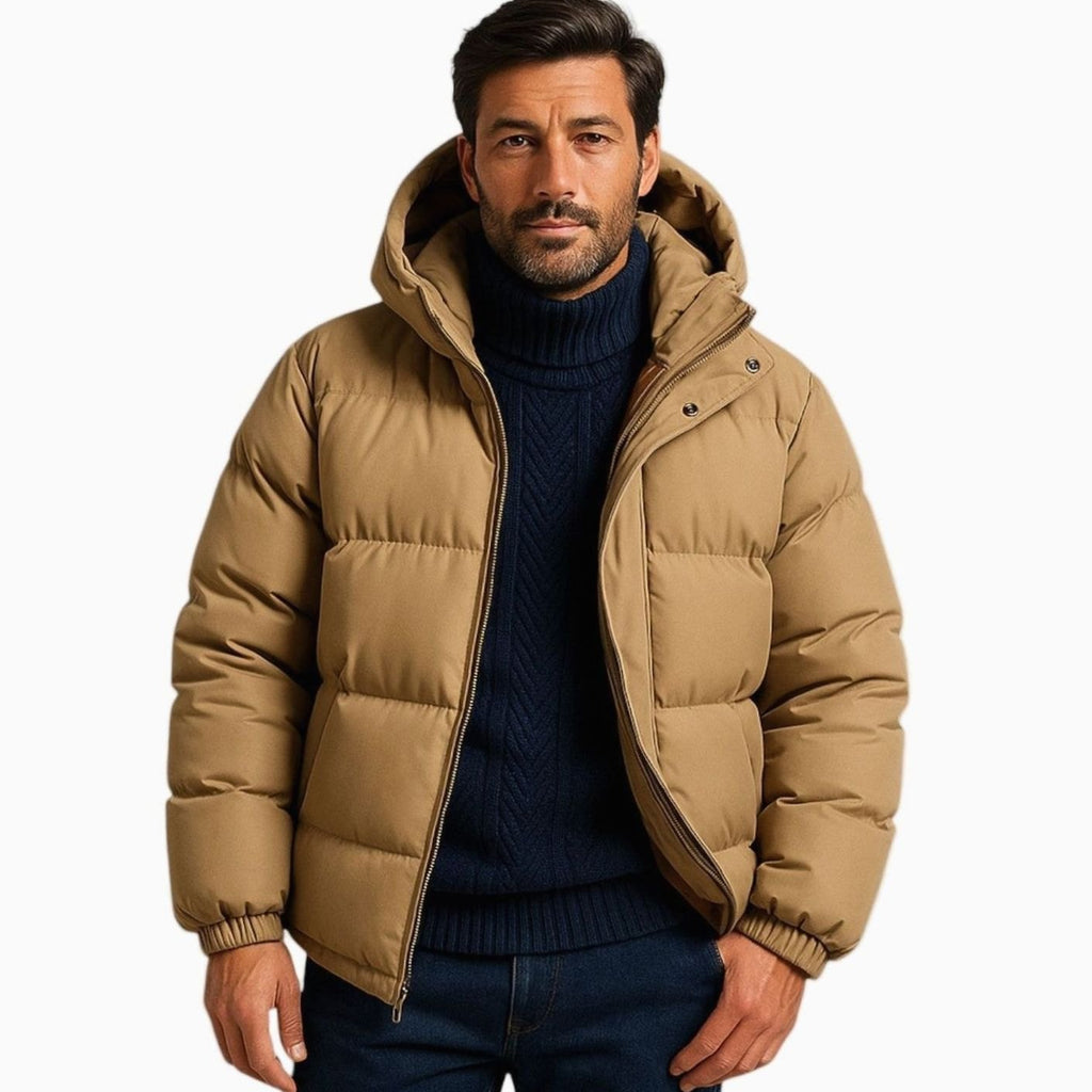 Men's Hooded Zip Front Quilted Padded Coat