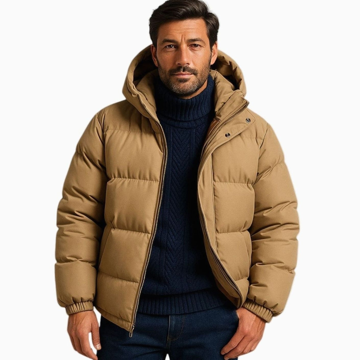 Men's Hooded Zip Front Quilted Padded Coat