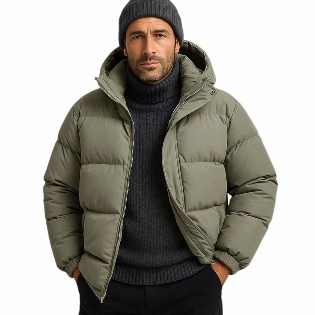 Men's Hooded Zip Front Quilted Padded Coat