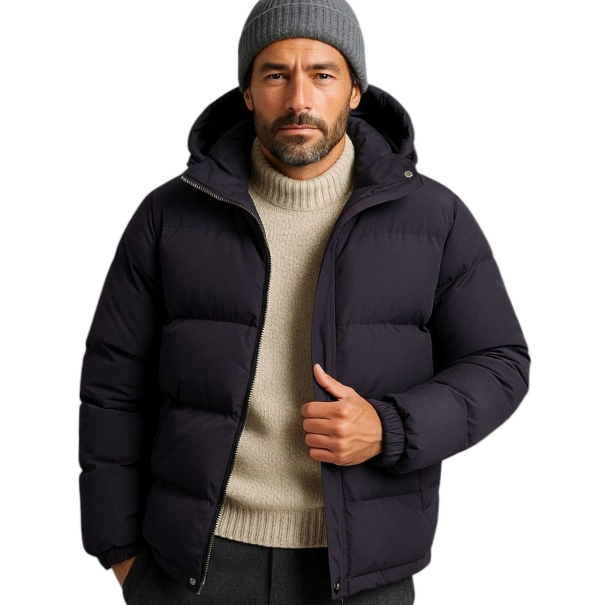 Men's Hooded Zip Front Quilted Padded Coat