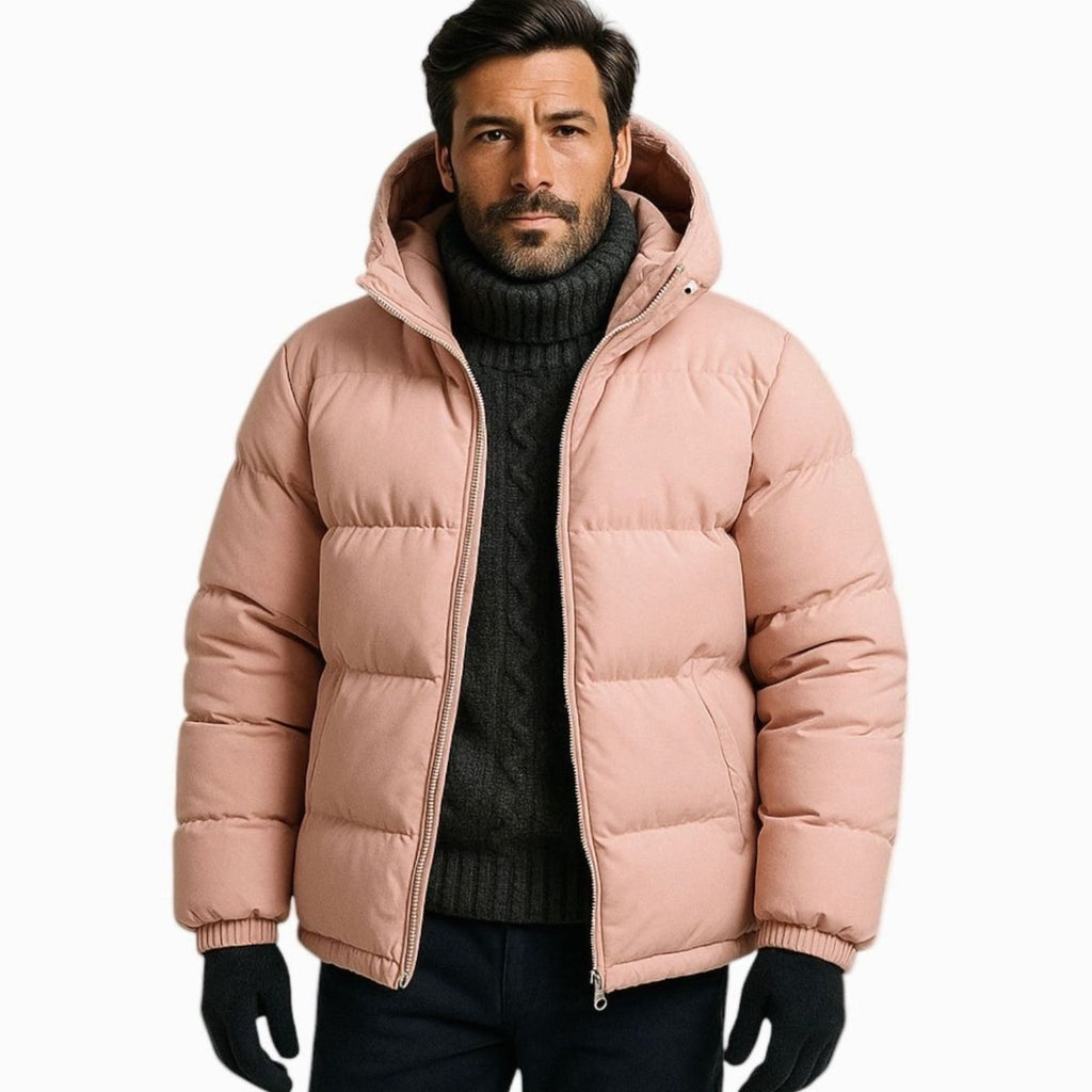 Men's Hooded Zip Front Quilted Padded Coat