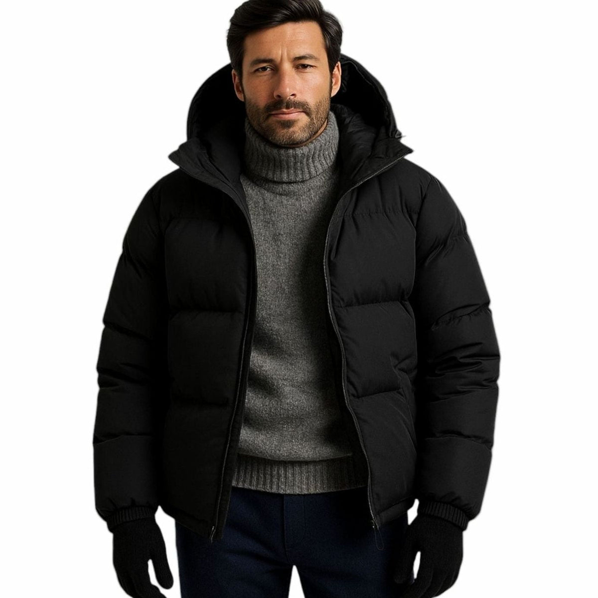 Men's Hooded Zip Front Quilted Padded Coat