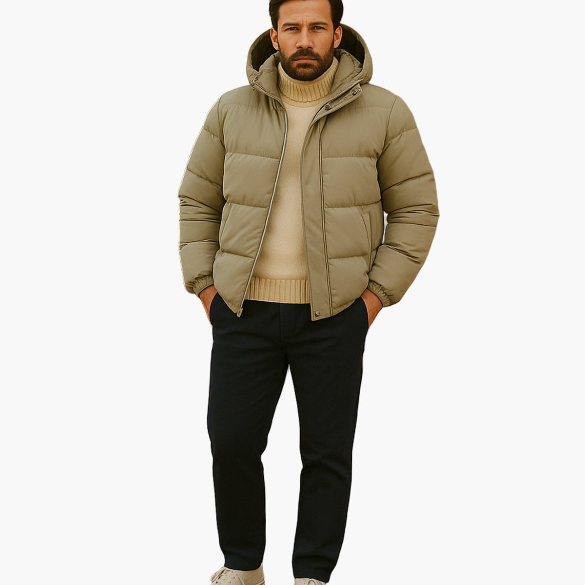 Men's Hooded Zip Front Quilted Padded Coat