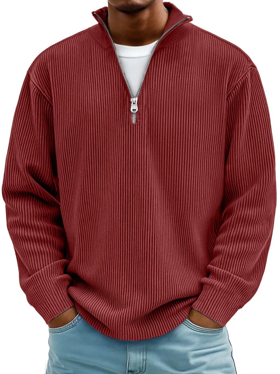 Men's Ribbed Knit Quarter Zip Everyday Pullover