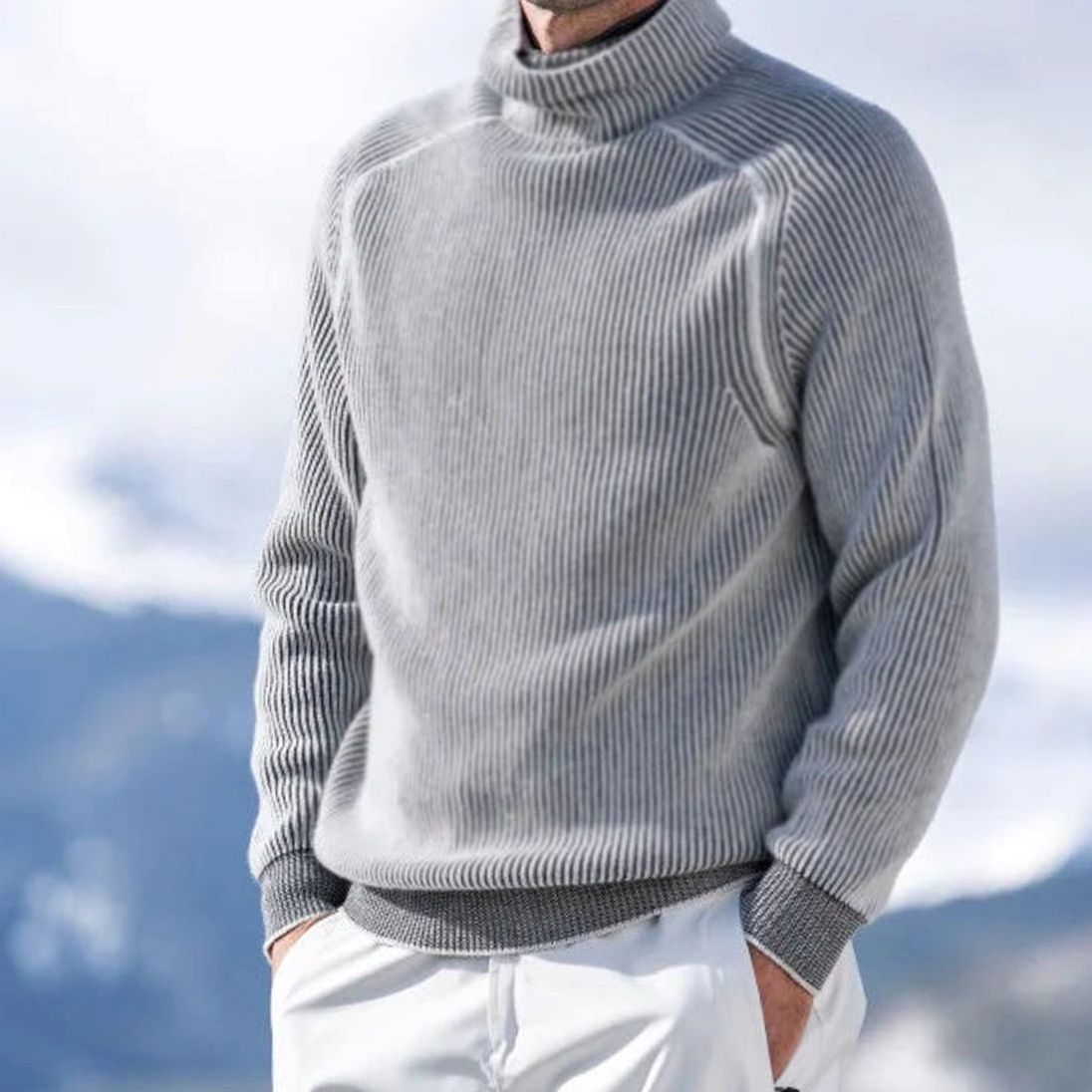 Men's High Collar Ribbed Knit Relaxed Turtleneck Pullover