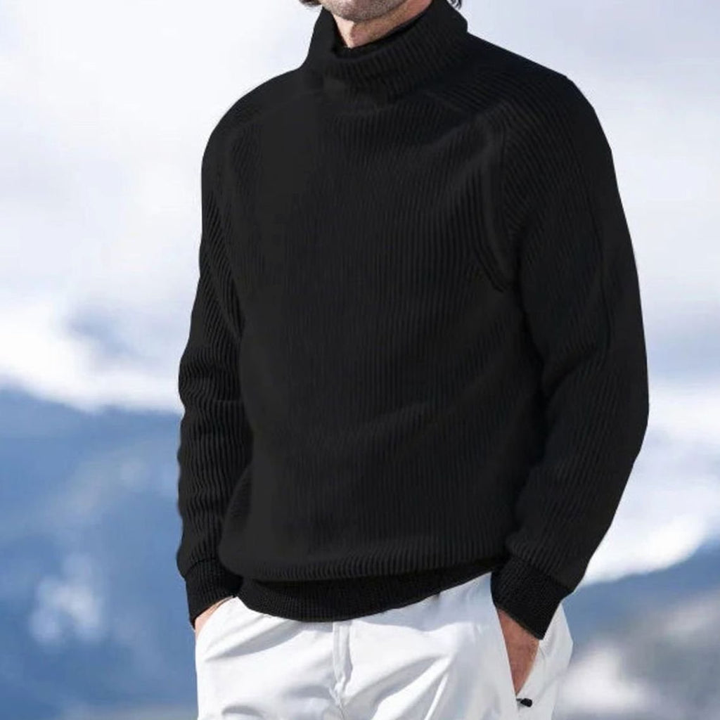 Men's High Collar Ribbed Knit Relaxed Turtleneck Pullover