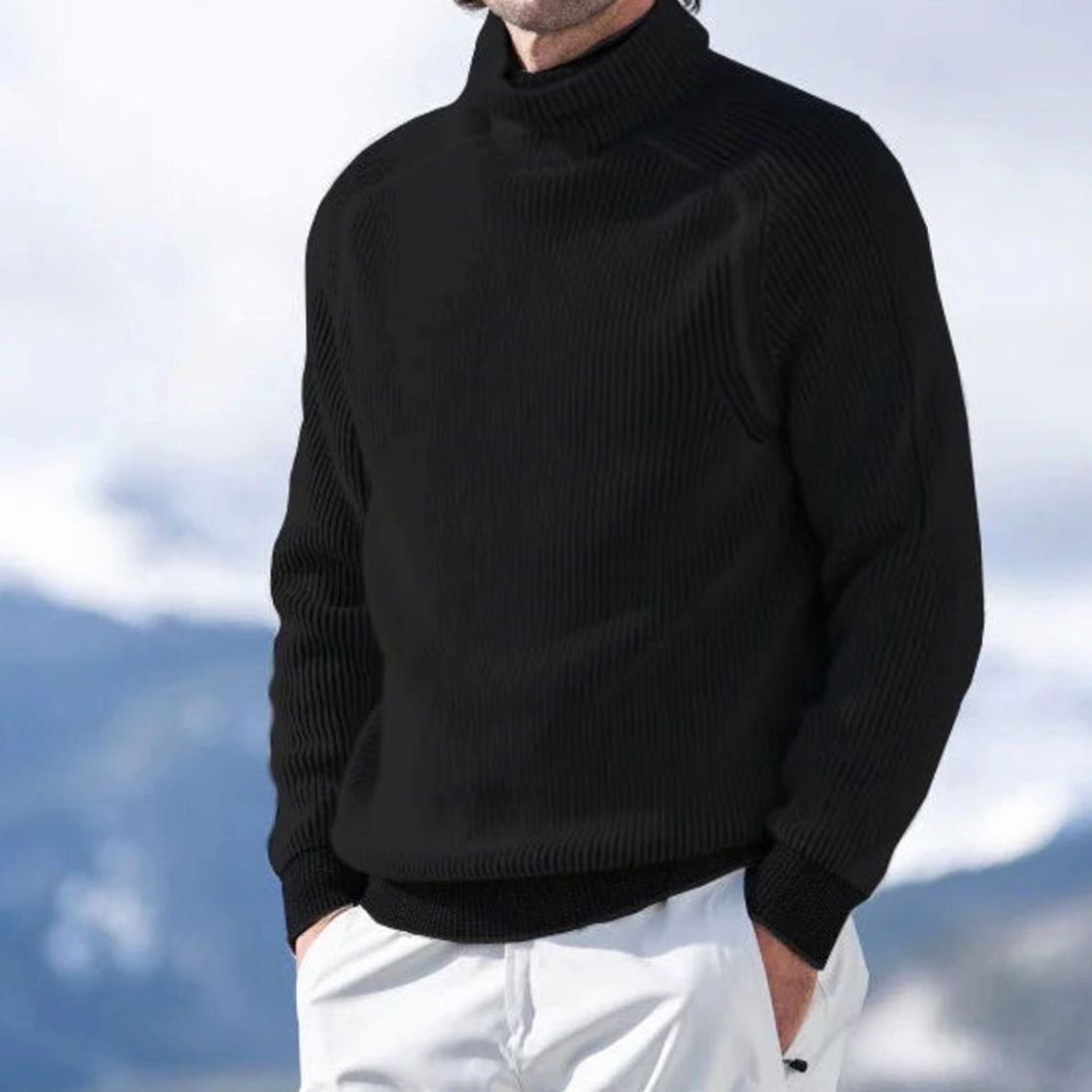 Men's High Collar Ribbed Knit Relaxed Turtleneck Pullover