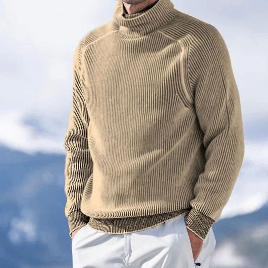 Men's High Collar Ribbed Knit Relaxed Turtleneck Pullover