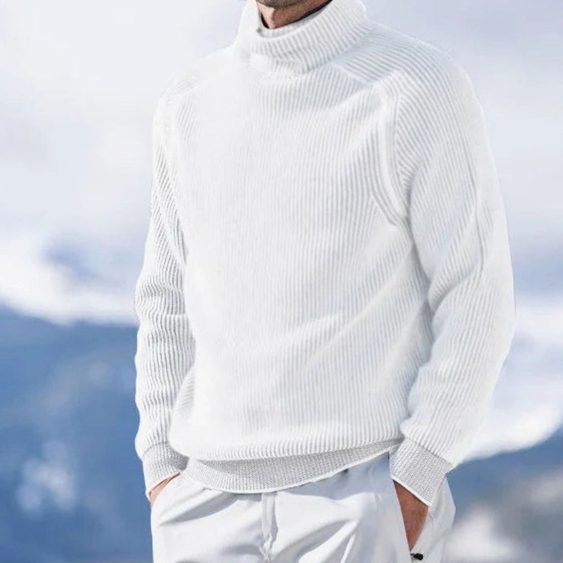 Men's High Collar Ribbed Knit Relaxed Turtleneck Pullover