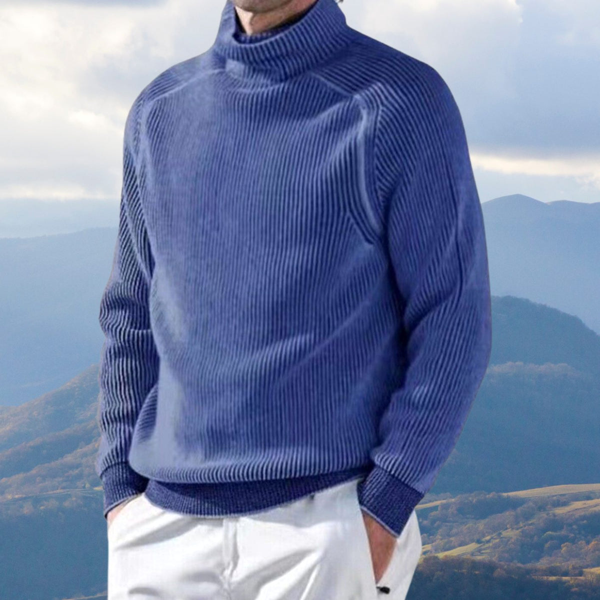 Men's High Collar Ribbed Knit Relaxed Turtleneck Pullover