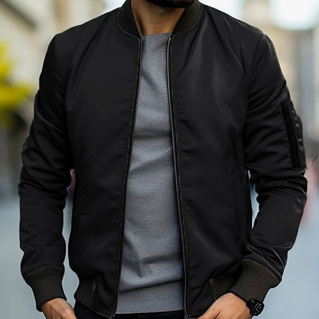 Men's Ribbed Trim Short Casual Bomber Coat
