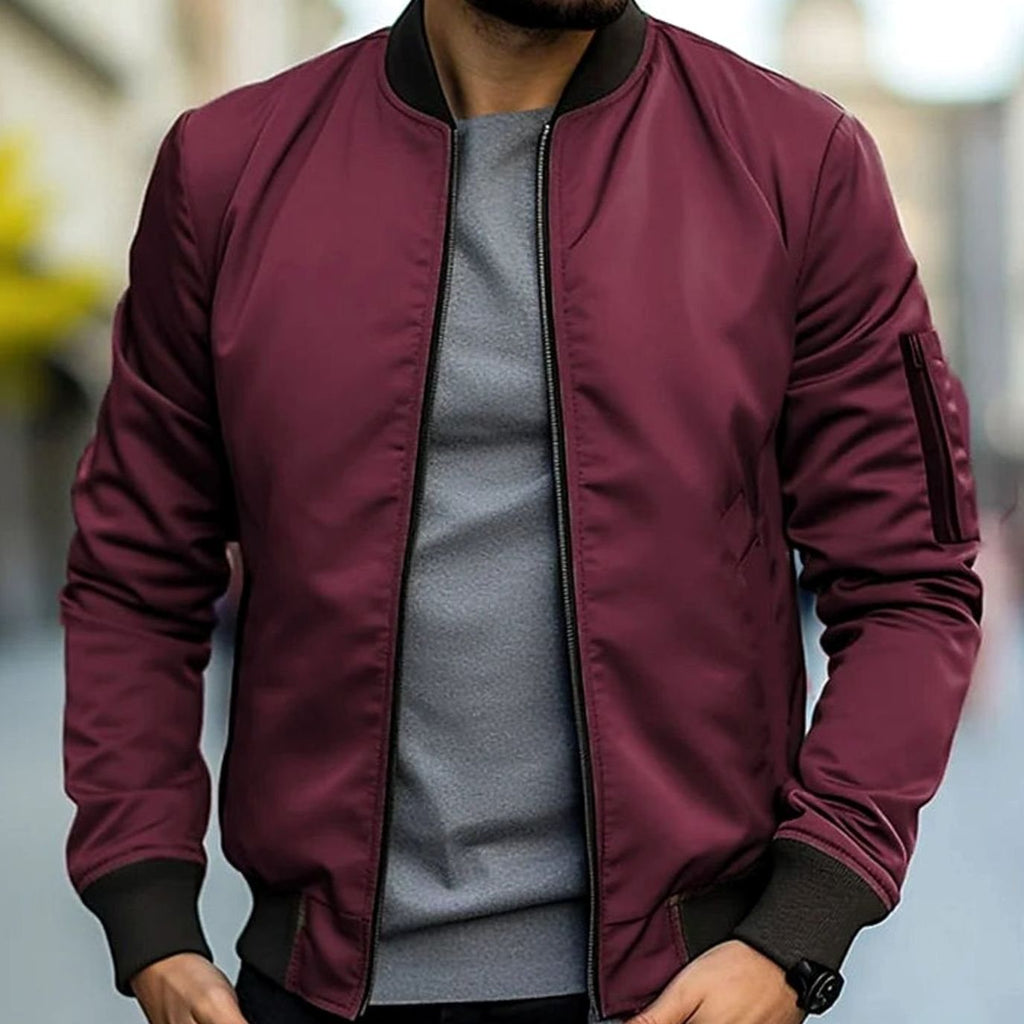 Men's Ribbed Trim Short Casual Bomber Coat