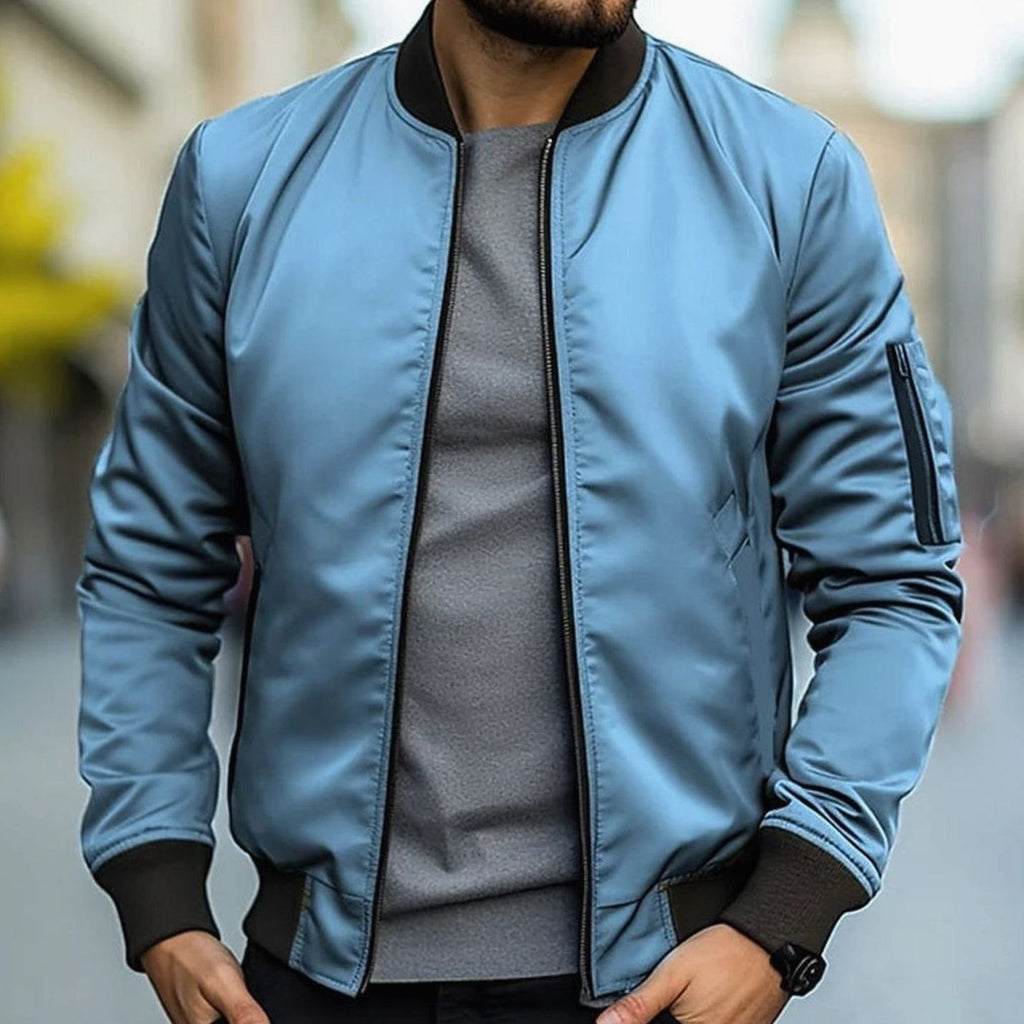 Men's Ribbed Trim Short Casual Bomber Coat