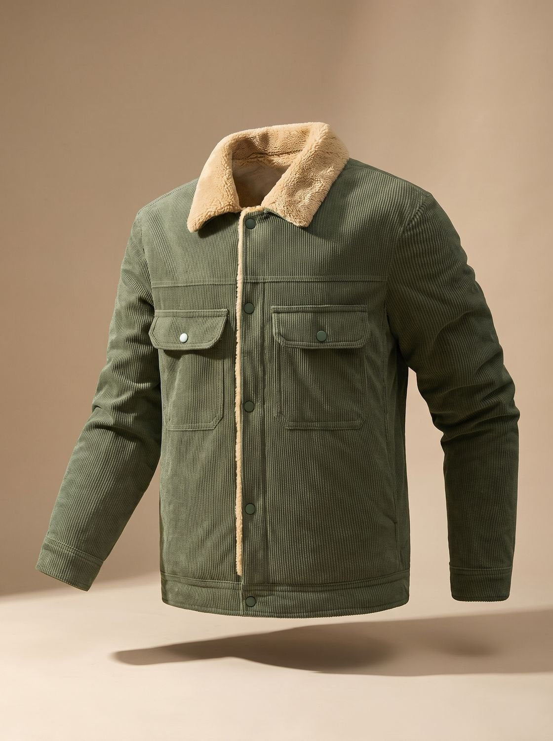 Men's Corduroy Coat with Fleece Lining and Sherpa Collar