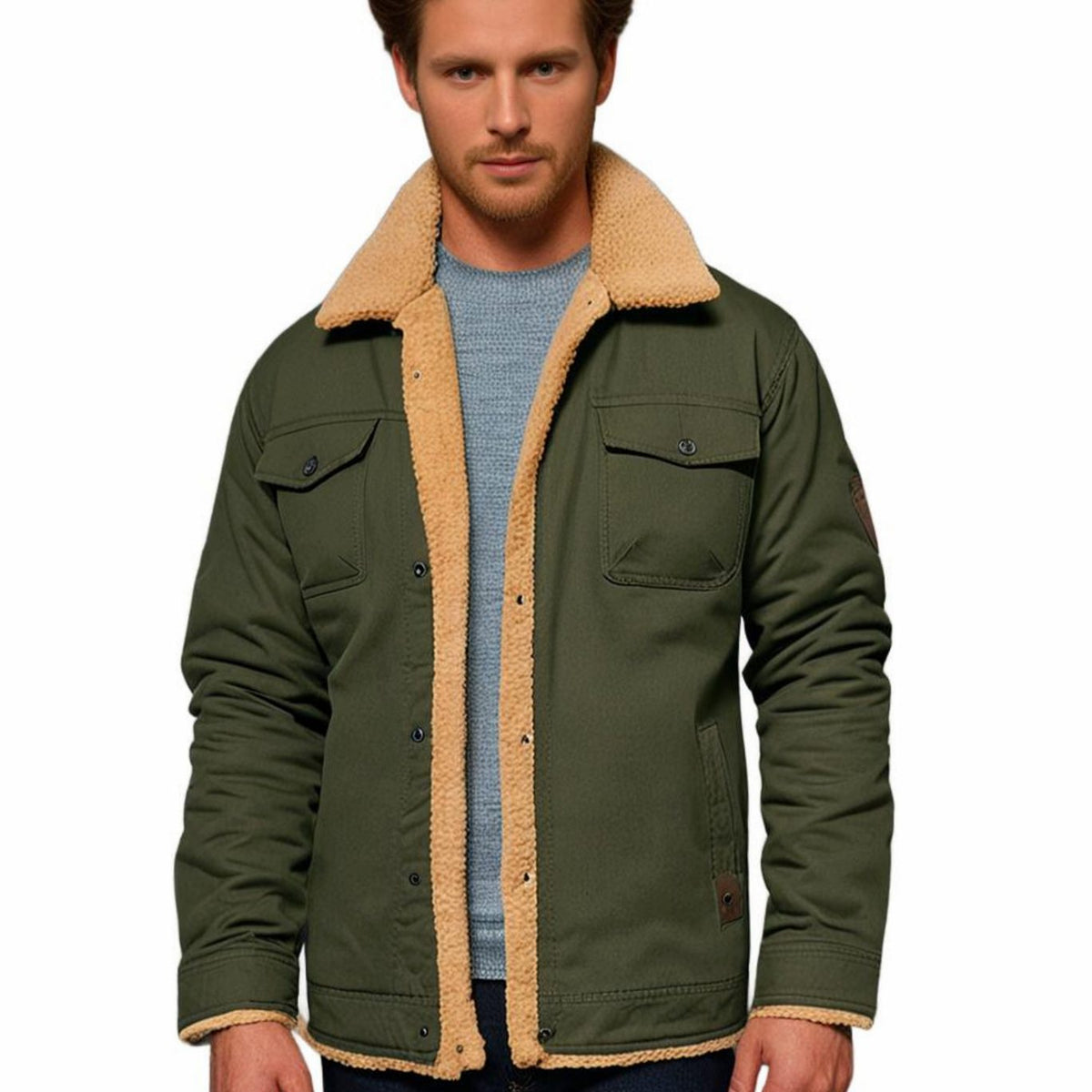 Men's Snap Front Sherpa Lined Fleece Winter Coat