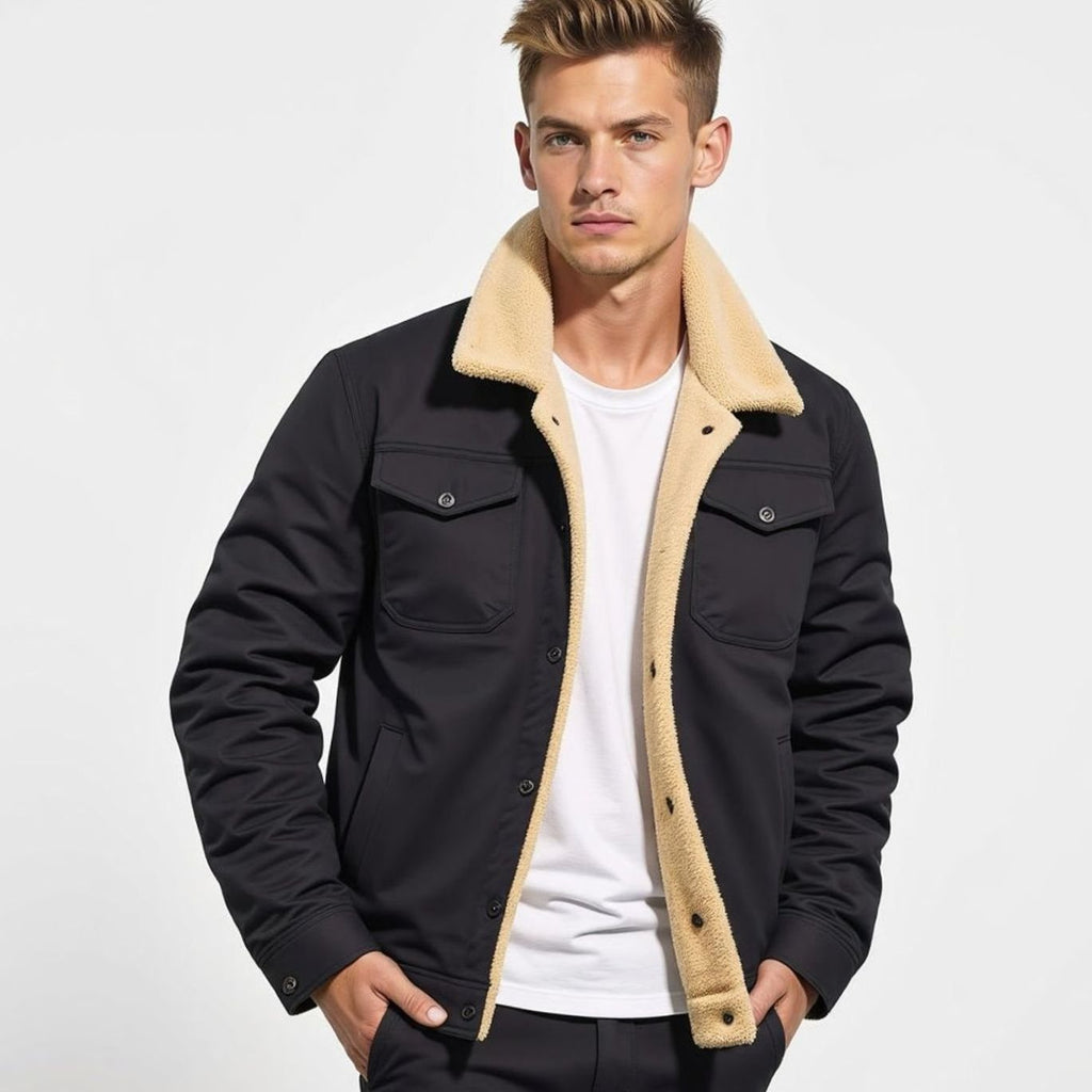 Men's Snap Front Sherpa Lined Fleece Winter Coat