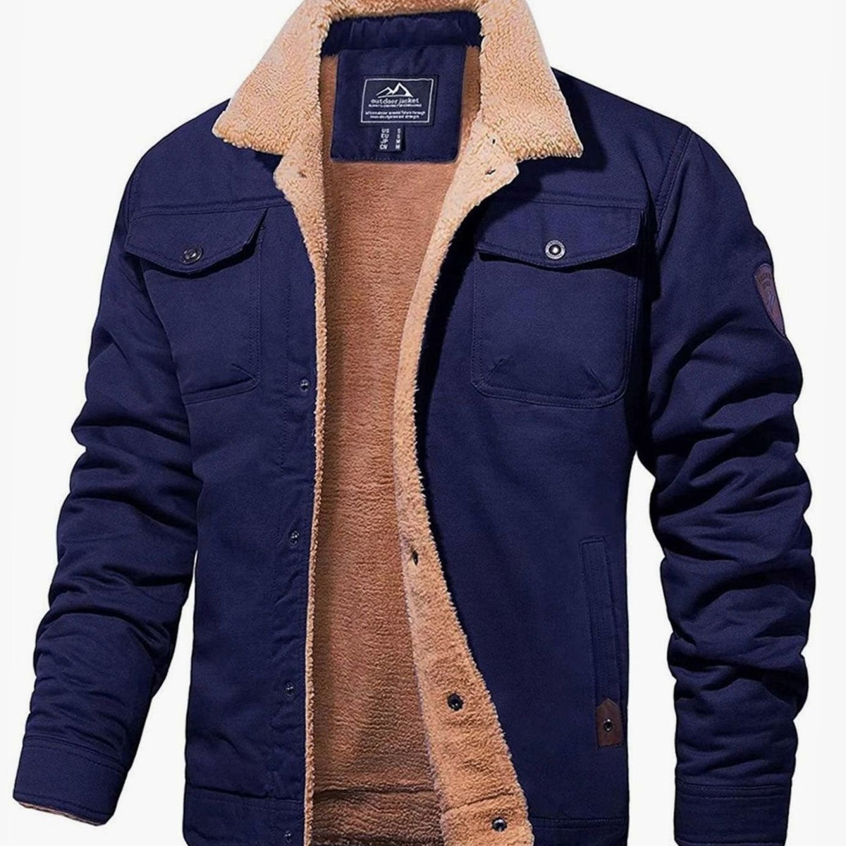 Men's Snap Front Sherpa Lined Fleece Winter Coat