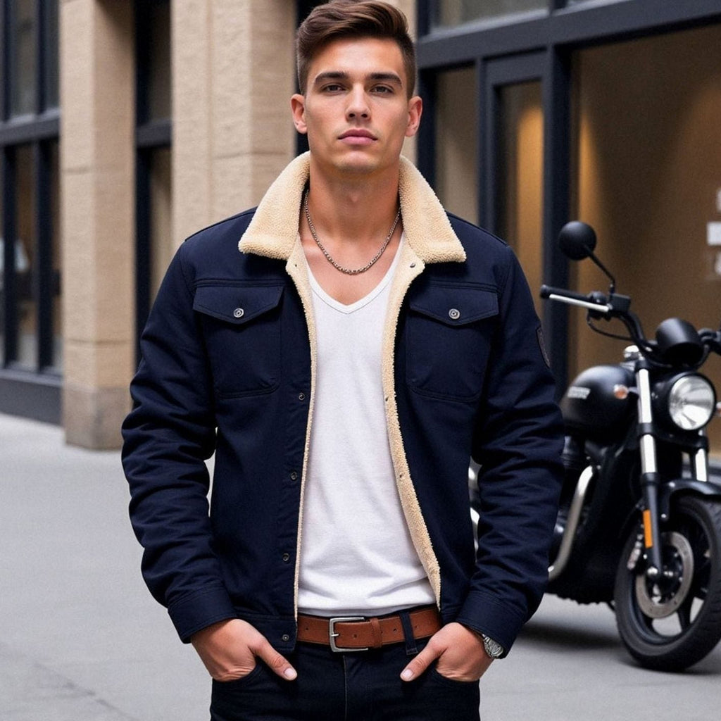 Men's Snap Front Sherpa Lined Fleece Winter Coat