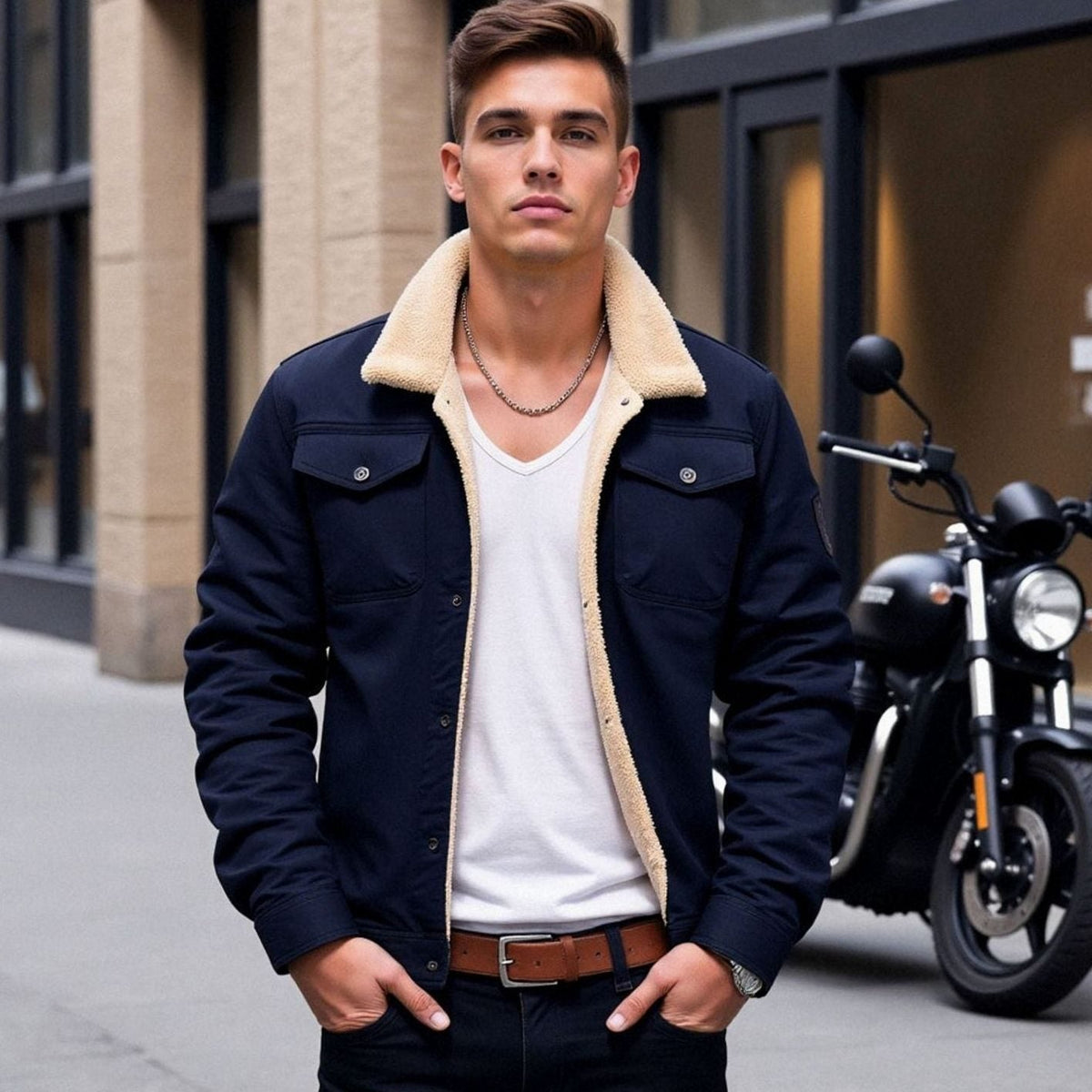 Men's Snap Front Sherpa Lined Fleece Winter Coat