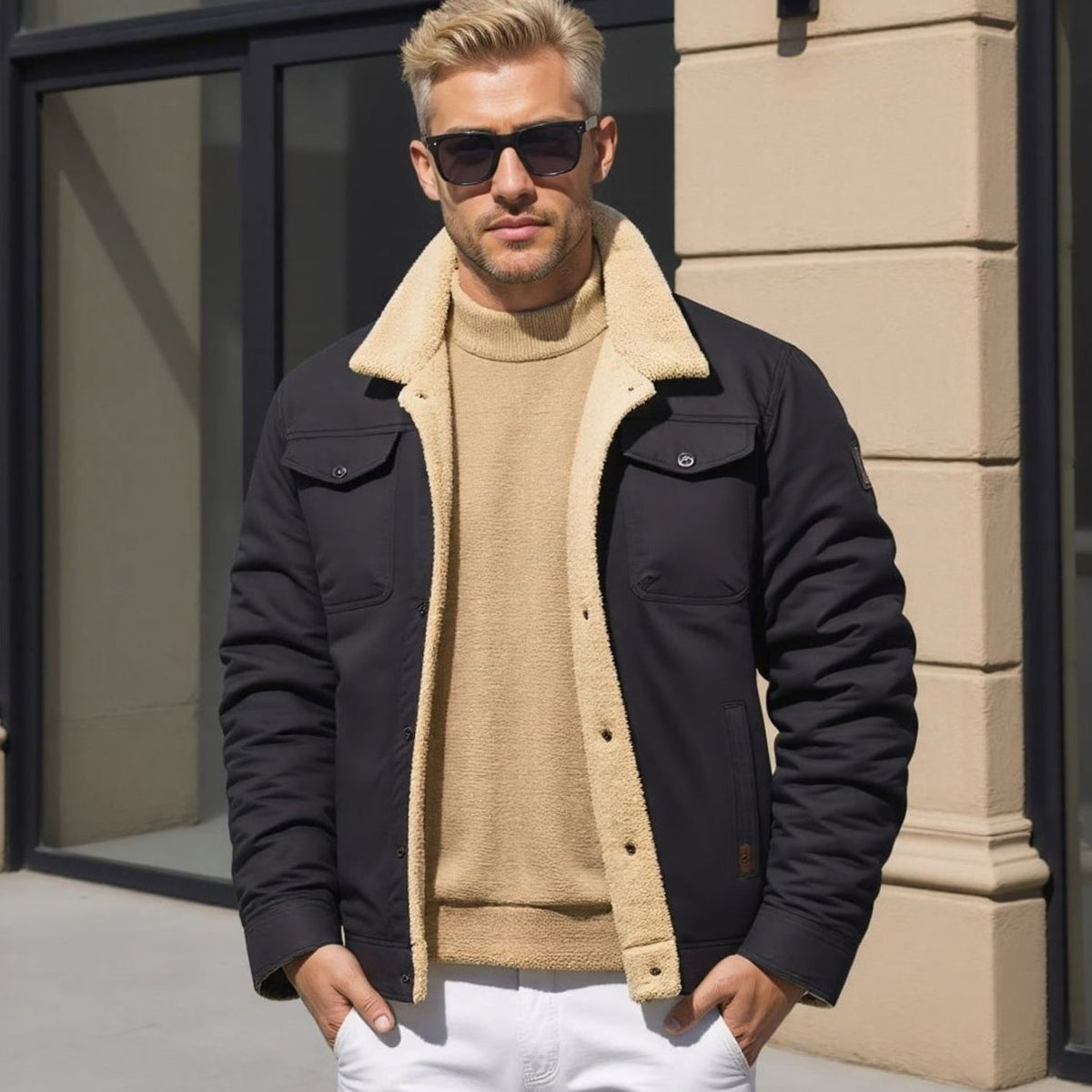 Men's Snap Front Sherpa Lined Fleece Winter Coat