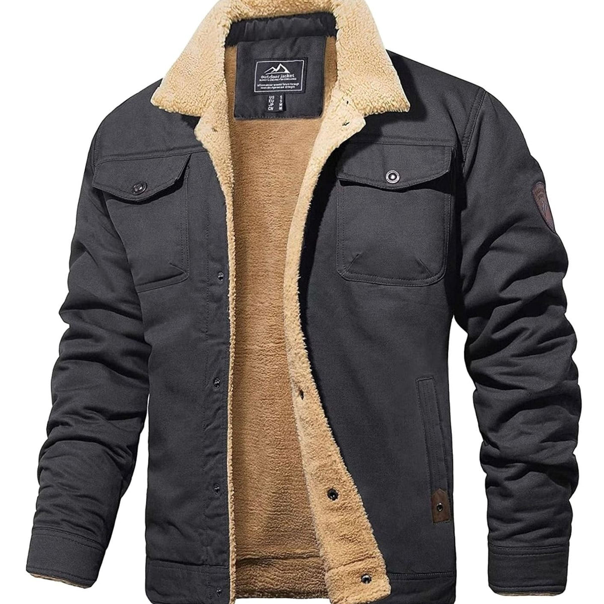 Men's Snap Front Sherpa Lined Fleece Winter Coat